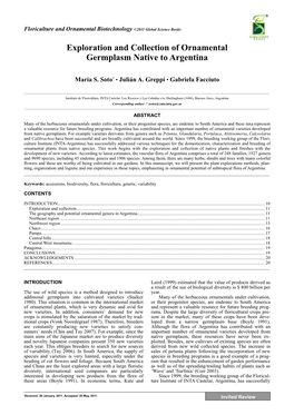 Exploration and Collection of Ornamental Germplasm Native to Argentina