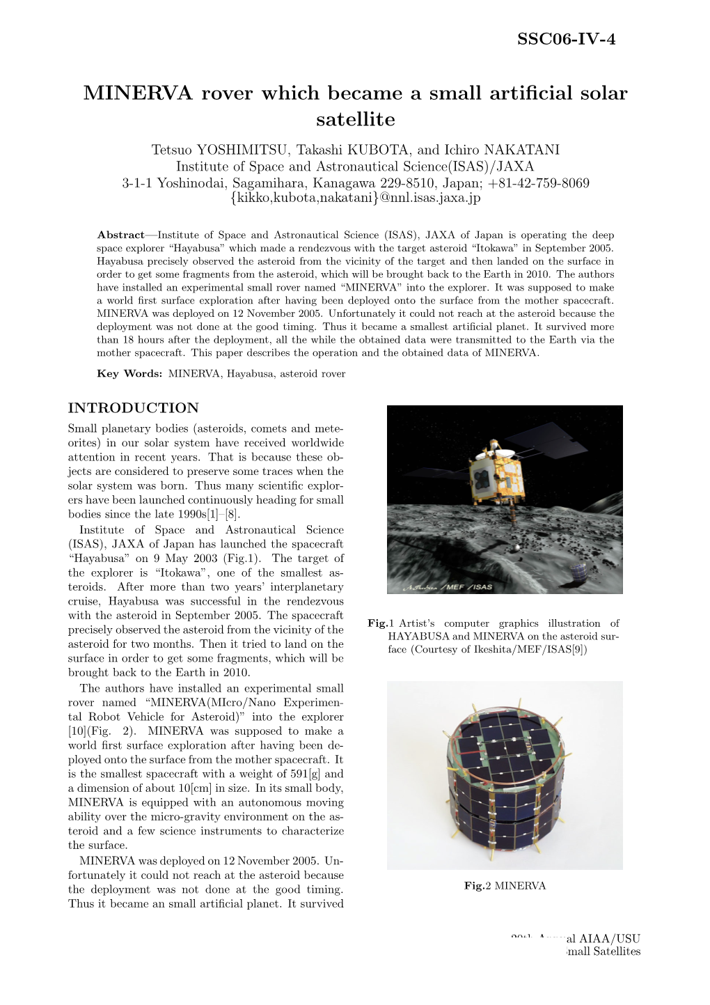 MINERVA Rover Which Became a Small Artificial Solar Satellite