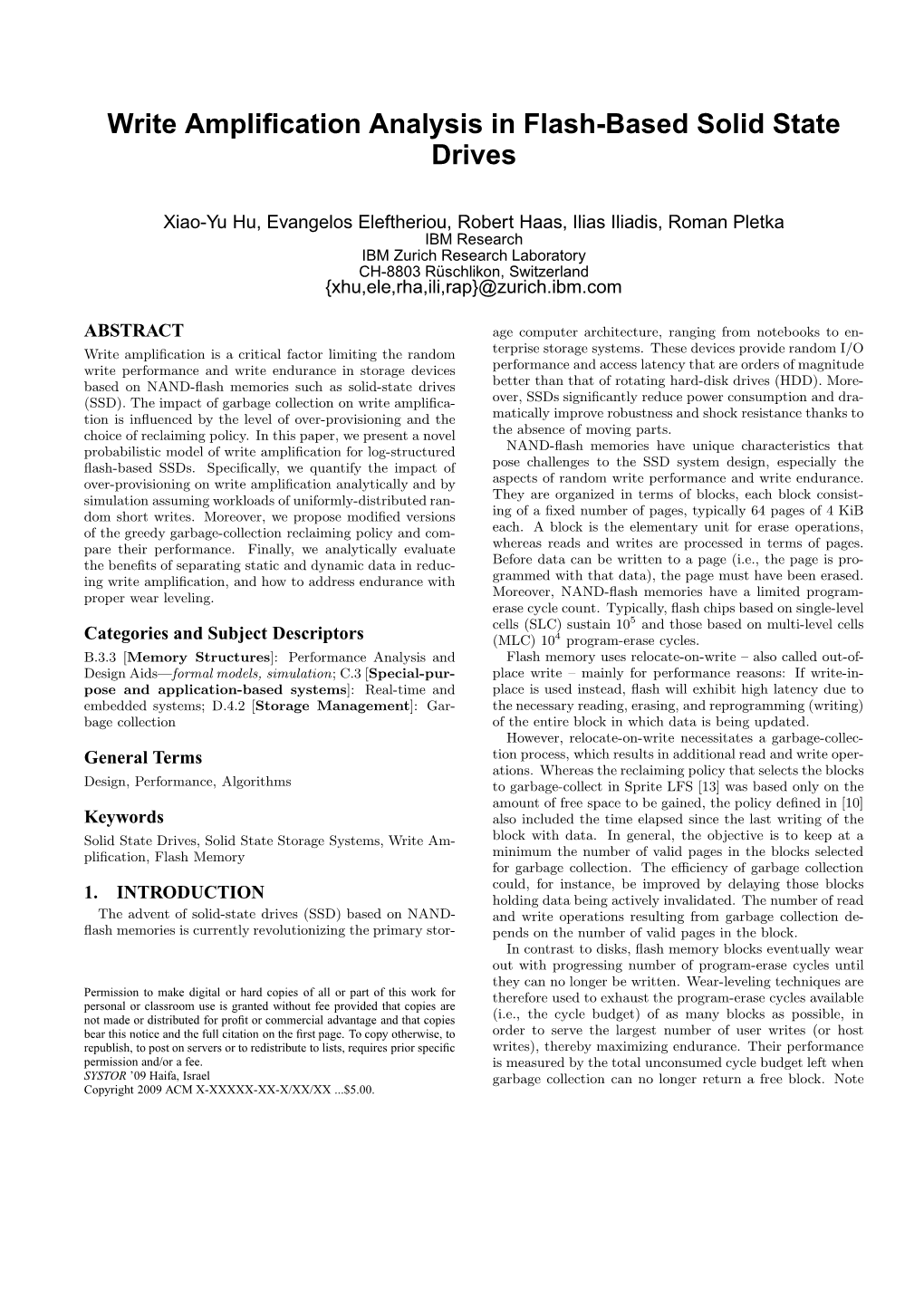 Write Amplification Analysis in Flash-Based Solid State Drives