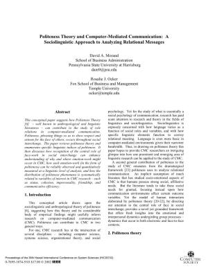 Politeness Theory and Computer-Mediated Communication: a Sociolinguistic Approach to Analyzing Relational Messages