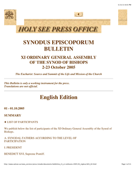 SYNODUS EPISCOPORUM BULLETIN English Edition