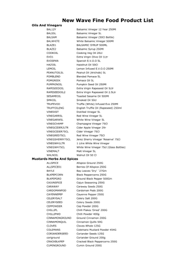 New Wave Fine Food Product List