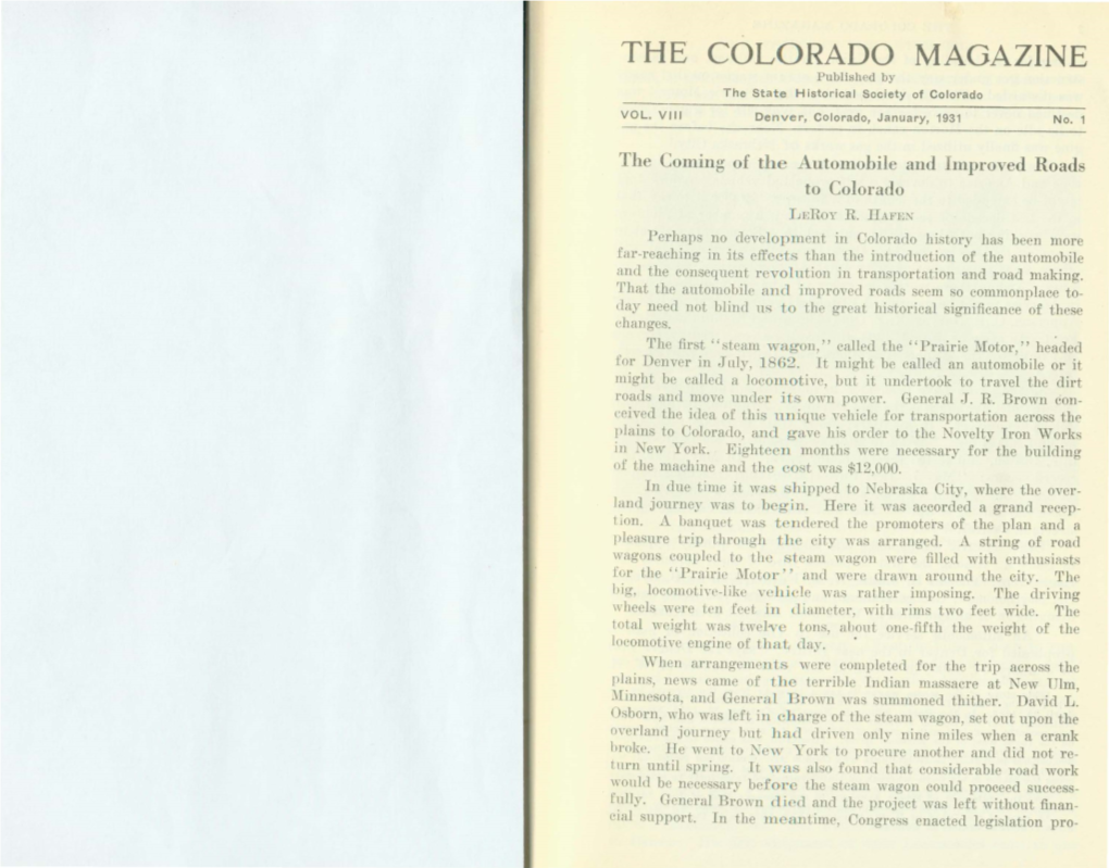 COLORADO MAGAZINE Published by the State Historical Society of Colorado