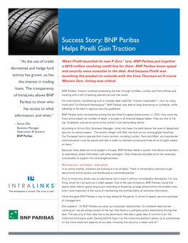 BNP Paribas Helps Pirelli Gain Traction