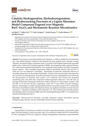 Catalytic Hydrogenation, Hydrodeoxygenation, and Hydrocracking Processes of a Lignin Monomer Model Compound Eugenol Over Magneti
