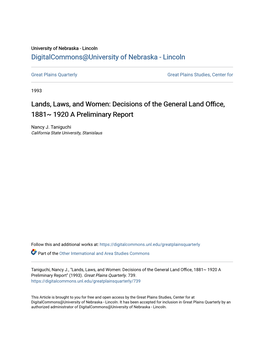 Decisions of the General Land Office, 1881~ 1920 a Preliminary Report