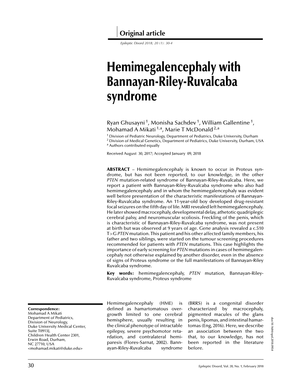 Hemimegalencephaly with Bannayan-Riley-Ruvalcaba Syndrome