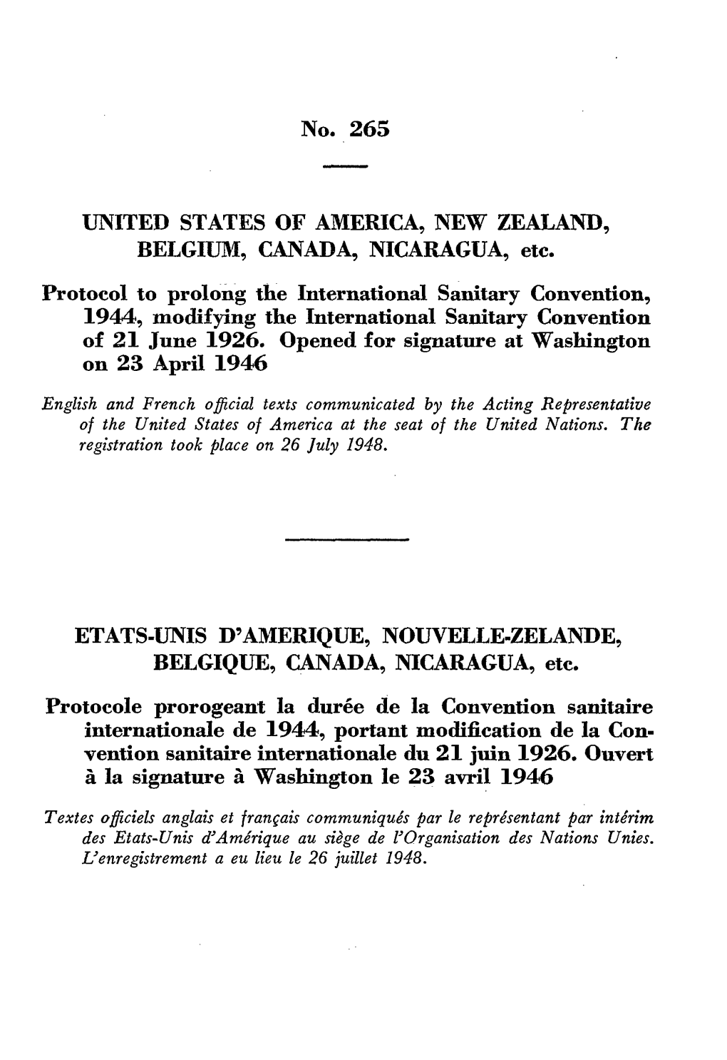 No. 265 UNITED STATES of AMERICA, NEW ZEALAND