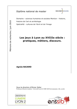 Les Jeux À Lyon Au Xviiie Siècle : Pratiques, Métiers, Discours