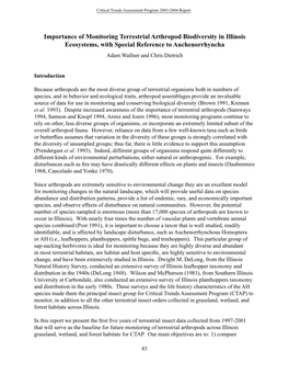 Importance of Monitoring Terrestrial Arthropod Biodiversity in Illinois Ecosystems, with Special Reference to Auchenorrhyncha Adam Wallner and Chris Dietrich