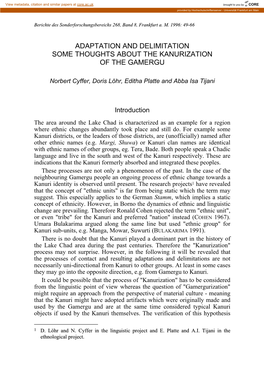 Adaptation and Delimitation Some Thoughts About the Kanurization of the Gamergu