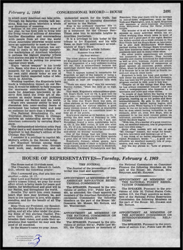 HOUSE of REPRESENTATIVES-Tuesday, February 4, 1969 the House Met at 12 O'clock Noon