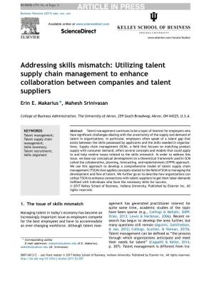 Addressing Skills Mismatch: Utilizing Talent Supply Chain Management To