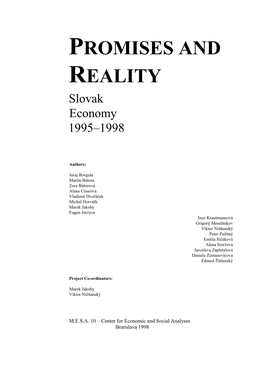 PROMISES and REALITY Slovak Economy