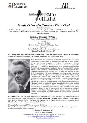 Premio Chiara Alla Carriera a Pietro Citati