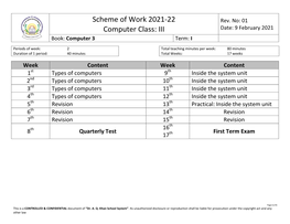 Scheme of Work 2021-22 Computer Class