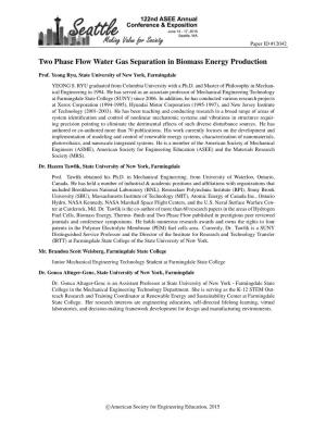 Two Phase Flow Water Gas Separation in Biomass Energy Production