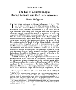 The Fall of Constantinople: Bishop Leonard and the Greek Accounts , Greek, Roman and Byzantine Studies, 22:3 (1981:Autumn) P.287