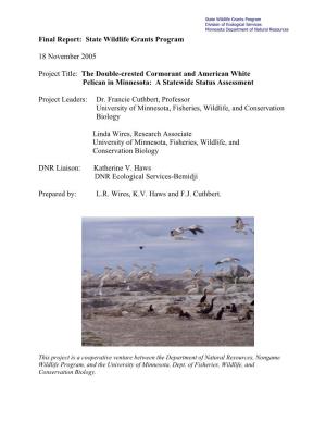 The Double-Crested Cormorant and American White Pelican in Minnesota: a Statewide Status Assessment