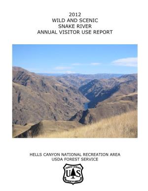 2012 Wild and Scenic Snake River Annual Visitor Use Report