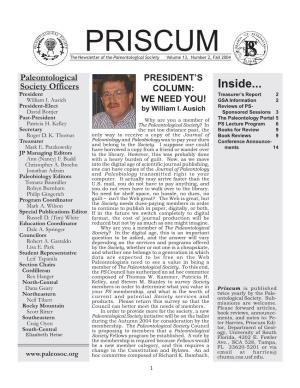 PRISCUM the Newsletter of the Paleontological Society Volume 13, Number 2, Fall 2004