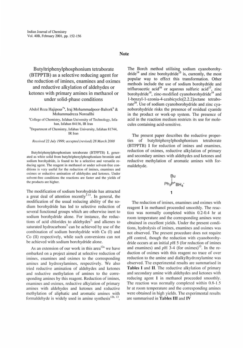 As a Selective Reducing Agent for the Reduction of Imines