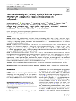 Phase 1 Study of Veliparib (ABT-888), a Poly (ADP-Ribose) Polymerase