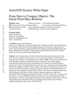 Astro2020 Science White Paper from Stars to Compact Objects: the Initial-Final Mass Relation