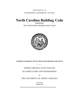 North Carolina Building Code PREPARED by the North Carolina Building Code Council