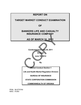 Report on Target Market Conduct Examination of Bankers Life and Casualty Insurance Company (The “Report”)