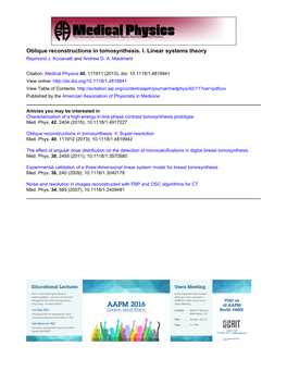 Oblique Reconstructions in Tomosynthesis. I. Linear Systems Theory Raymond J