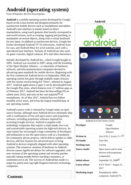 Android (Operating System) from Wikipedia, the Free Encyclopedia