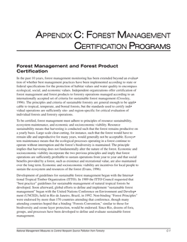 Appendix C: Forest Management Certification Programs