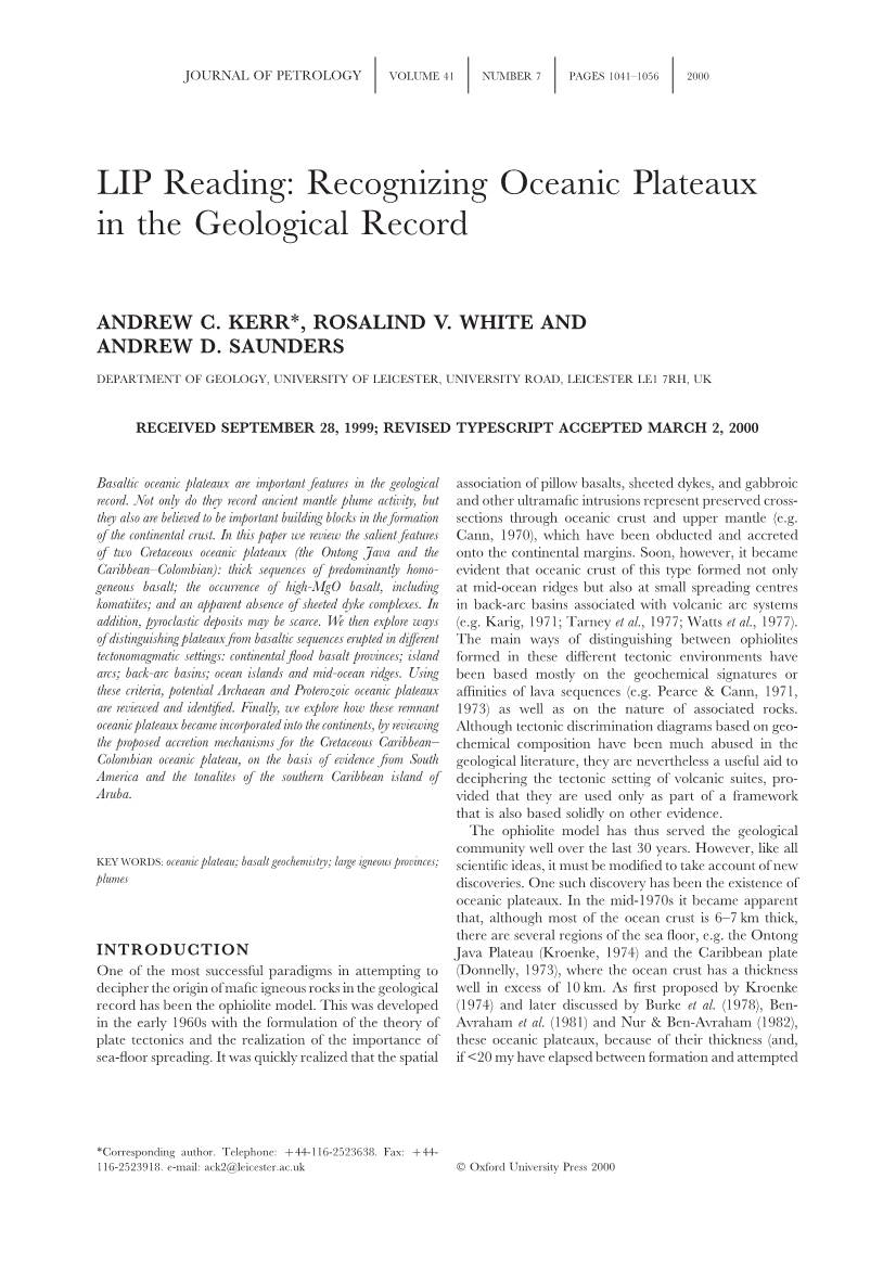 LIP Reading: Recognizing Oceanic Plateaux in the Geological Record
