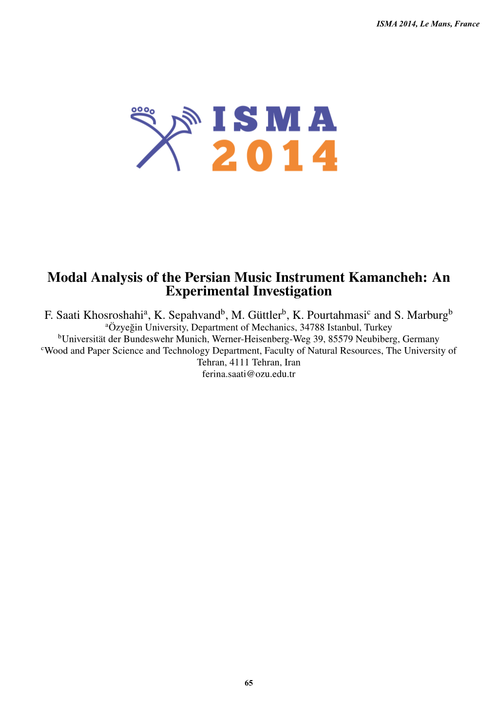 Modal Analysis of the Persian Music Instrument Kamancheh: an Experimental Investigation F