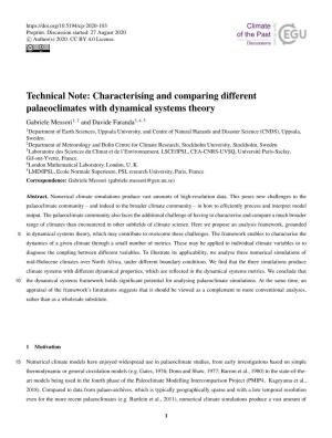Technical Note: Characterising and Comparing Different