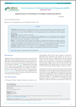 International Journal of Clinical & Experimental Otolaryngology (IJCEO) ISSN 2572-732X Angioleiomyoma of Nasal Septum: Case