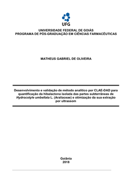 Universidade Federal De Goiás Programa De Pós-Graduação Em Ciências Farmacêuticas