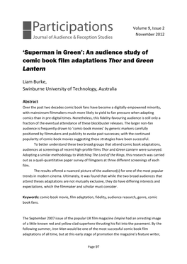 An Audience Study of Comic Book Film Adaptations Thor and Green Lantern