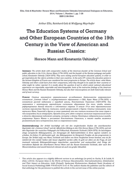 The Education Systems of Germany and Other European Countries of the 19Th Century in the View of American and Russian Classics