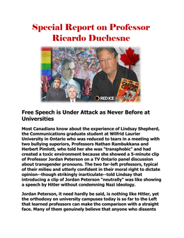 Special Report on Professor Ricardo Duchesne