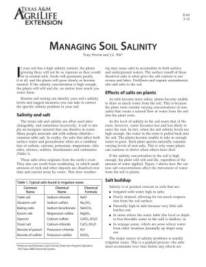 Managing Soil Salinity Tony Provin and J.L