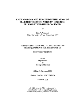 Epidemiology and Strain Identification of Blueberry Scorch Virus on Highbush Blueberry in British Columbia