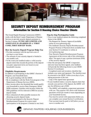 Security Deposit Reimbursement Program Information for Section 8 Housing Choice Voucher Clients