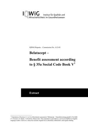 Belatacept – Benefit Assessment According to § 35A Social Code Book V1