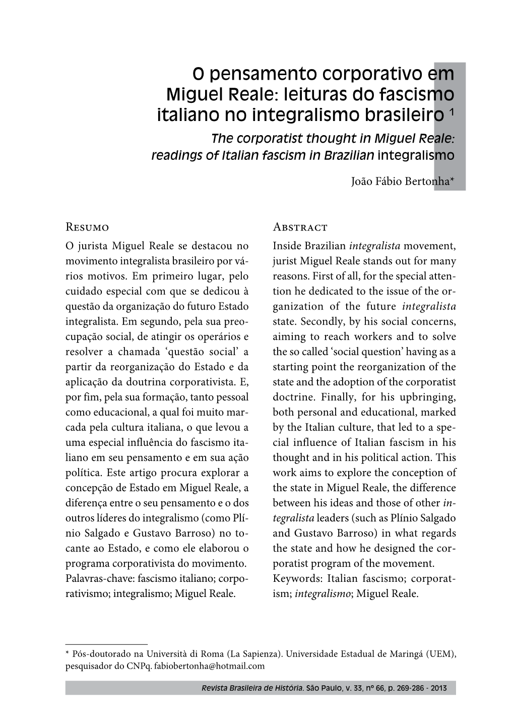 Readings of Italian Fascism in Brazilian Integralismo 1