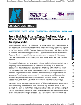 From Straight to Bizarre: Zappa, Beefheart, Alice Cooper and LA's Lunatic Fringe DVD Review: a Must for Zappa-Philes Cinema Sent