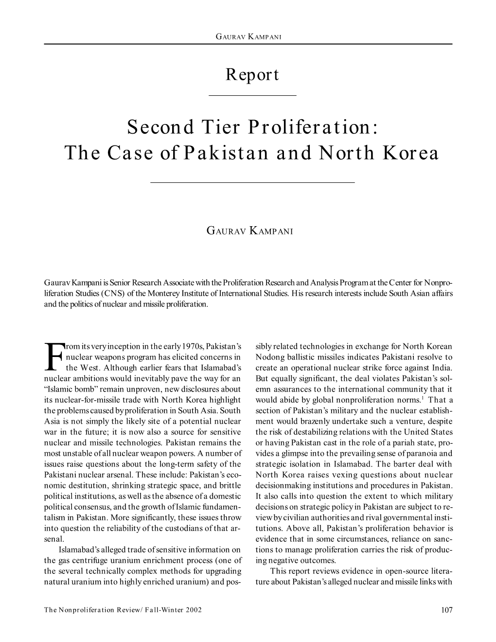 9.3: Second Tier Proliferation: the Case of Pakistan and North Korea