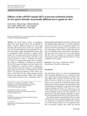 Efficacy of the Repon1 Mutant IIG1 to Prevent Cyclosarin Toxicity in Vivo and to Detoxify Structurally Different Nerve Agents in Vitro