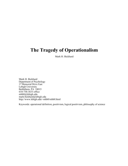 The Tragedy of Operationalism